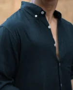 Airforce Blue Linen Blend Shirt - Image 4