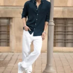 Airforce Blue Linen Blend Shirt