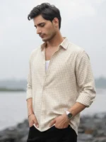 Beige  Checks Shirt - Image 2
