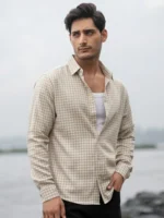 Beige  Checks Shirt - Image 3