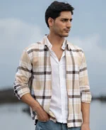 Beige Checks Zipper Overshirt - Image 2