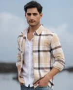 Beige Checks Zipper Overshirt - Image 3
