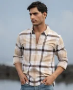 Beige Checks Zipper Overshirt - Image 4
