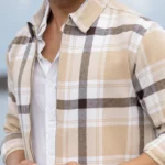 Beige Checks Zipper Overshirt