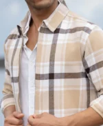 Beige Checks Zipper Overshirt