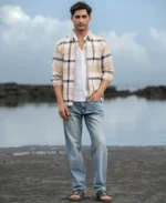 Beige Checks Zipper Overshirt - Image 7
