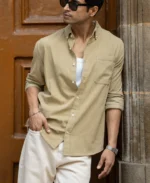 Beige Corduroy Buttondown Shirt - Image 2