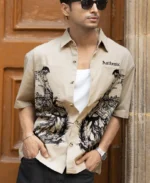 Beige Cowboy Print Boxy Shirt - Image 2