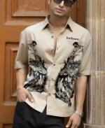 Beige Cowboy Print Boxy Shirt - Image 4