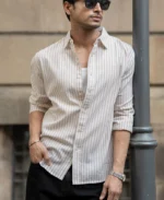Beige Lightweight Cotton Stripe Shirt - Image 4