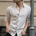 Beige Lightweight Cotton Stripe Shirt