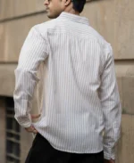 Beige Lightweight Cotton Stripe Shirt - Image 3