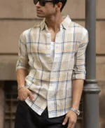Beige Lightweight Structure Checks Shirt - Image 2