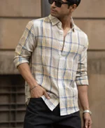 Beige Lightweight Structure Checks Shirt