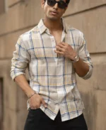 Beige Lightweight Structure Checks Shirt - Image 4