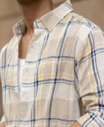 Beige Lightweight Structure Checks Shirt - Image 6