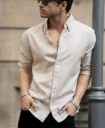 Beige Microchecks Oxford Shirt - Image 2