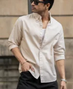 Beige Microchecks Oxford Shirt - Image 3