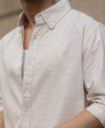 Beige Microchecks Oxford Shirt - Image 6