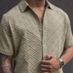 Beige Oversized Structured Half Sleeves Shirt