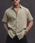 Beige Oversized Structured Half Sleeves Shirt - Image 4