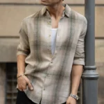 Beige Structured Checked Shirt