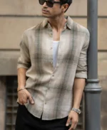 Beige Structured Checked Shirt