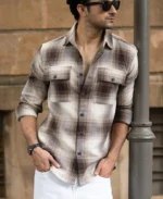 Beige Structured Checks Shirt - Image 4