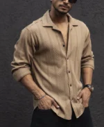 Beige Structured Regular Fit Shirt - Image 2