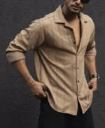 Beige Structured Regular Fit Shirt