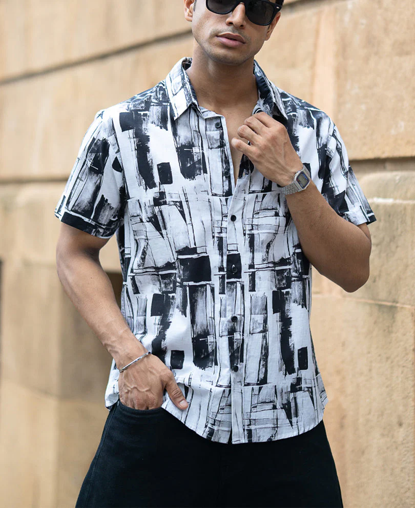 Black And White Light Weight Printed Shirt2 Black And White Light Weight Printed Shirt - Image 1