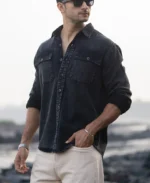 Black Charcoal Washed Denim Shirt - Image 4