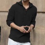 Black Crinkled Hooded Shirt