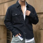 Black Distressed Denim Overshirt