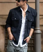 Black Distressed Denim Overshirt - Image 4