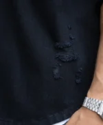 Black Distressed Denim Overshirt - Image 5