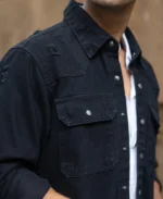 Black Distressed Denim Overshirt - Image 6