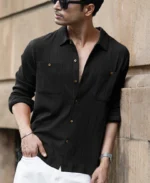 Black Double Pocket Knit Shirt - Image 3
