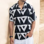 Black Geometric Structured Print Shirt