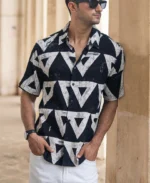 Black Geometric Structured Print Shirt - Image 4
