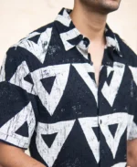 Black Geometric Structured Print Shirt - Image 5