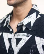 Black Geometric Structured Print Shirt - Image 6