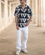 Black Geometric Structured Print Shirt - Image 8