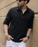Black Knit Polo Neck Shirt - Image 2