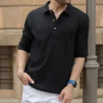 Black Knit Polo Neck Shirt