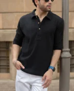 Black Knit Polo Neck Shirt