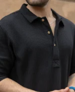 Black Knit Polo Neck Shirt - Image 4