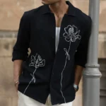 Black Knitted Embroidery Shirt