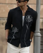 Black Knitted Embroidery Shirt