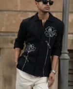 Black Knitted Embroidery Shirt - Image 3